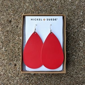 Nickel & Suede Crimson Leather Teardrops